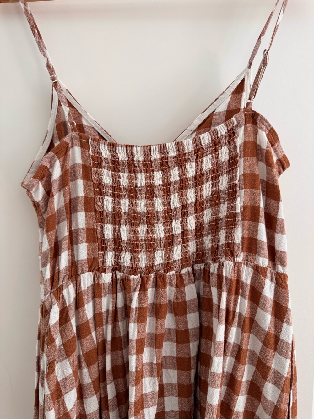 Brown/Rust & White Gingham Midi Dress Cottagcore linen Picnic summer - Picture 4 of 12